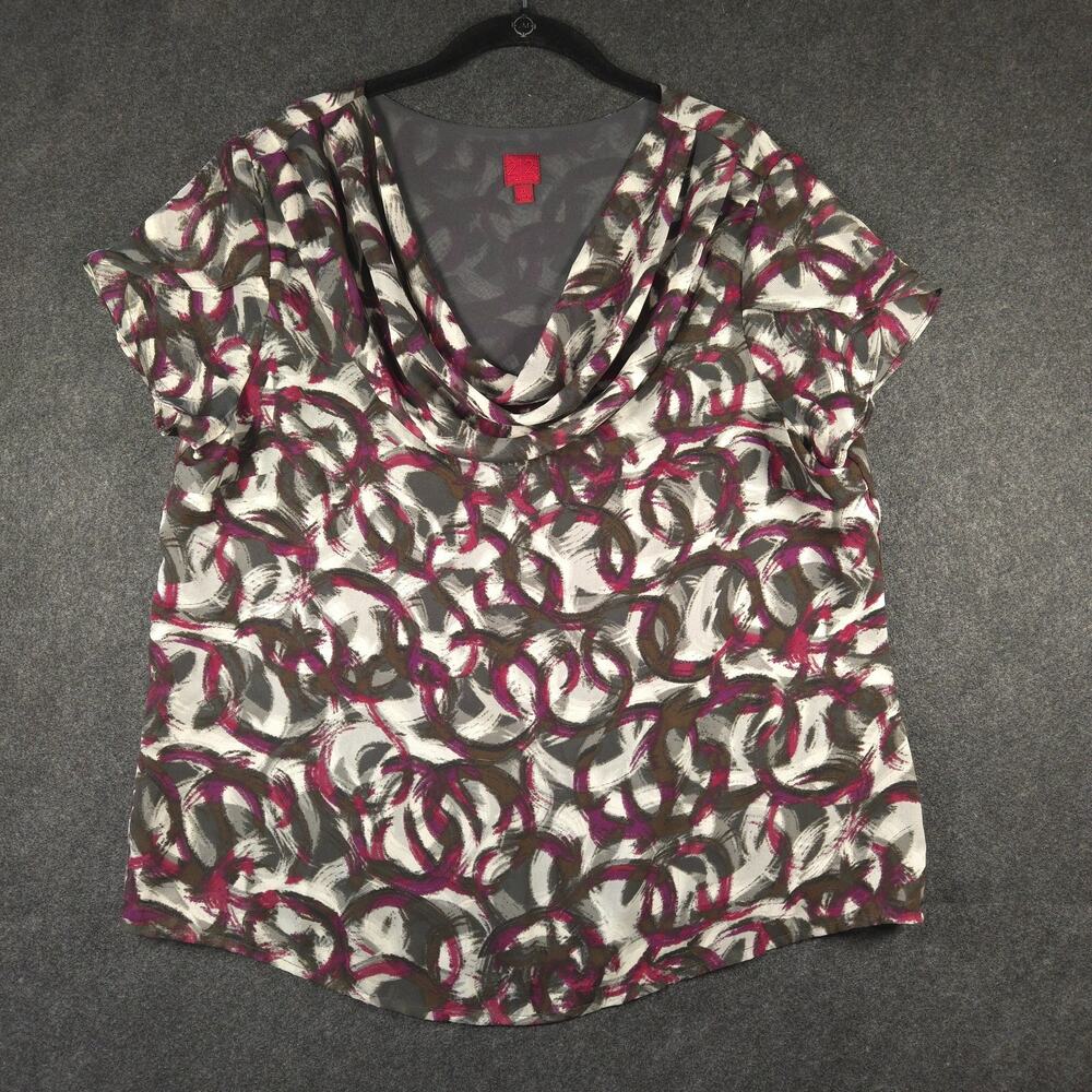 212 Collection Top Size XL Cowl Neck Geometric Print Flutter Sleeve Burgundy